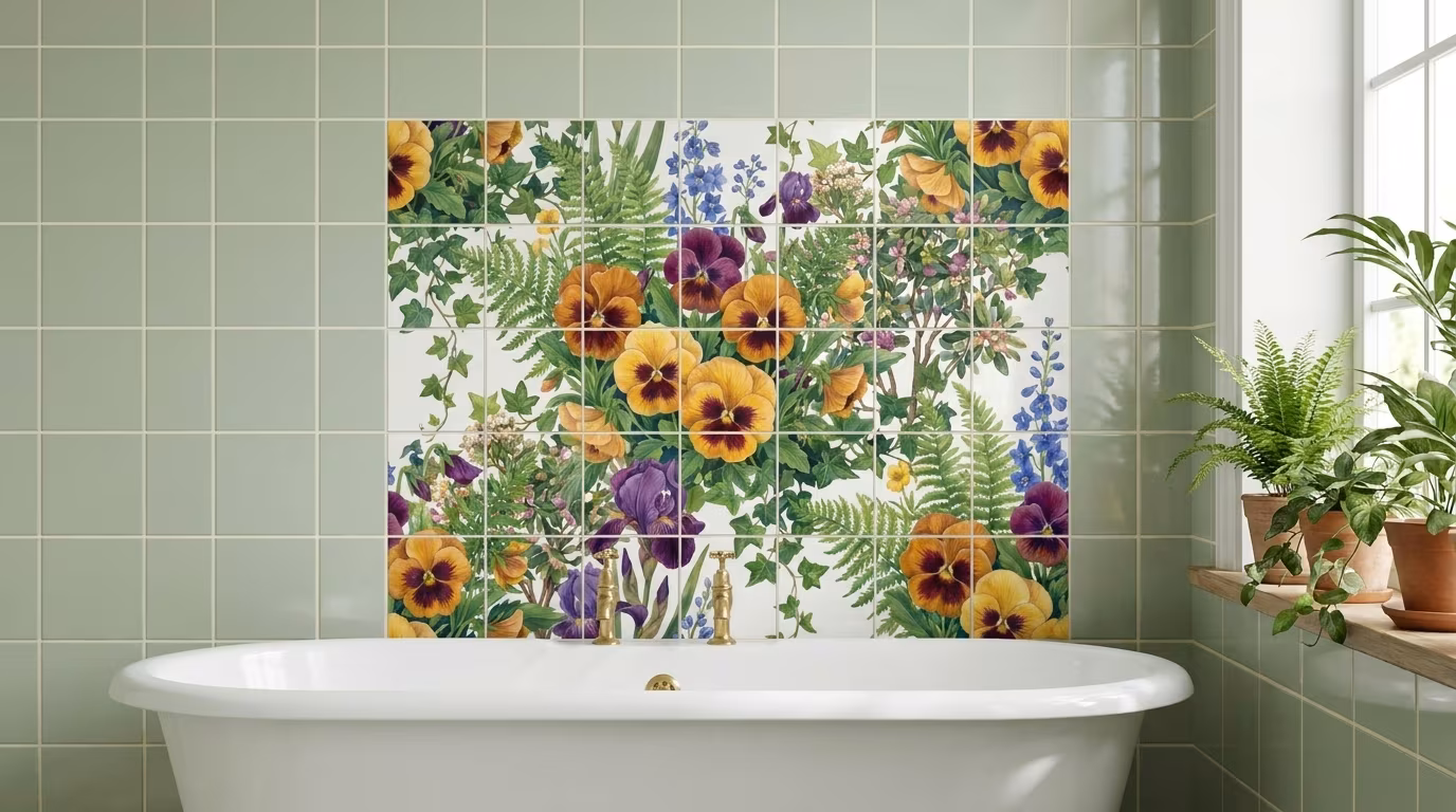 Amber Pansies - Tile Mural - Image 2