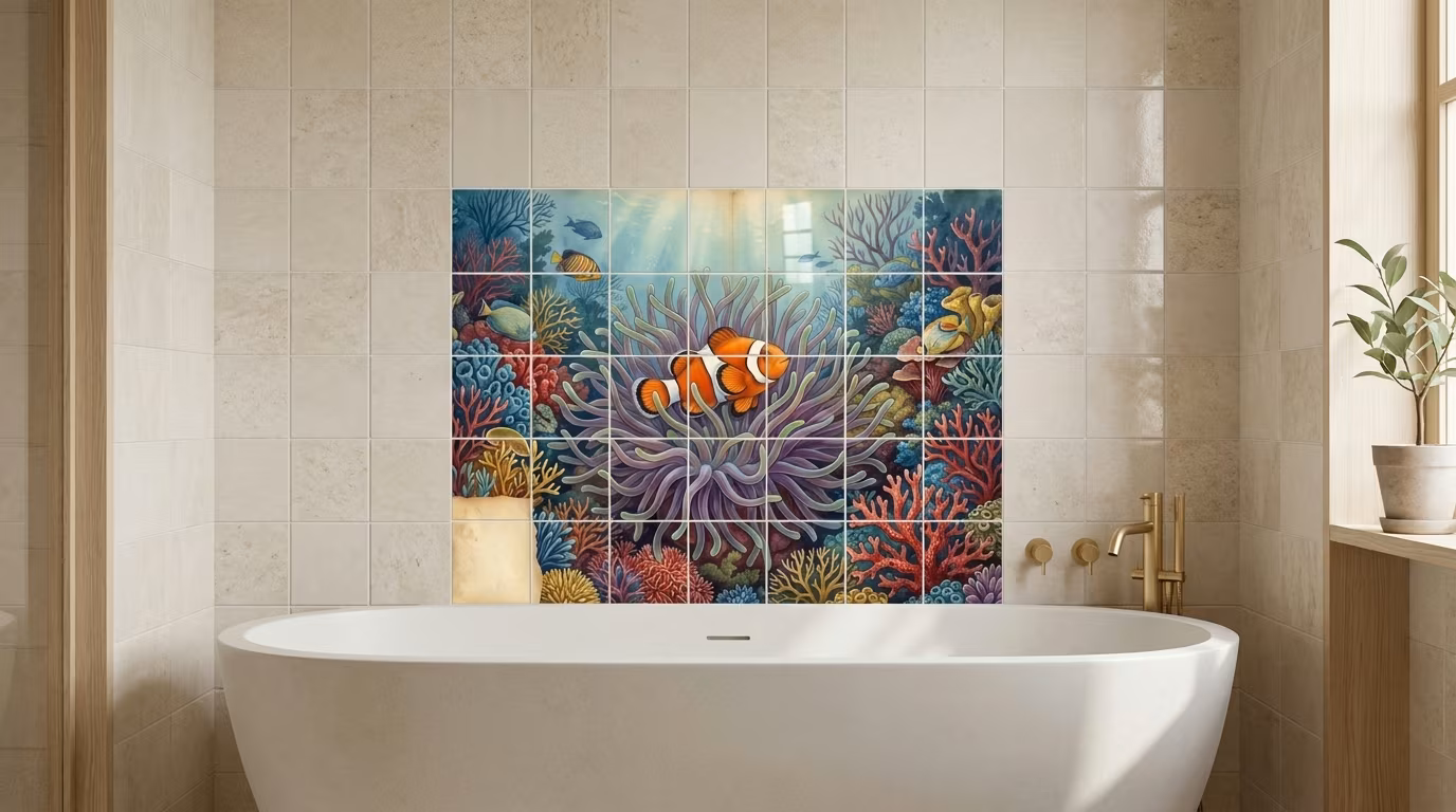 Anemone Clownfish Antique - Tile Mural - Image 2