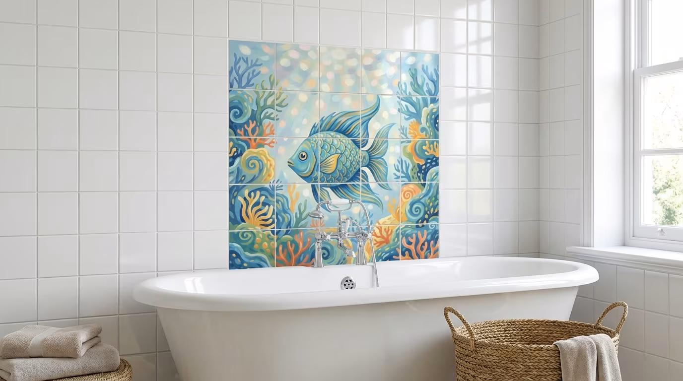Azure Tropical Fish III - Accent Tile - Image 2