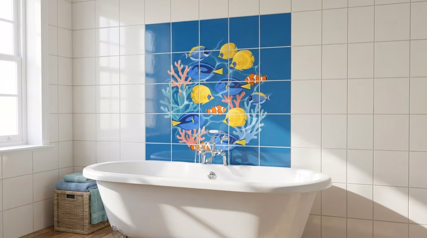 Azure Tropical Fish IV - Accent Tile - Image 2
