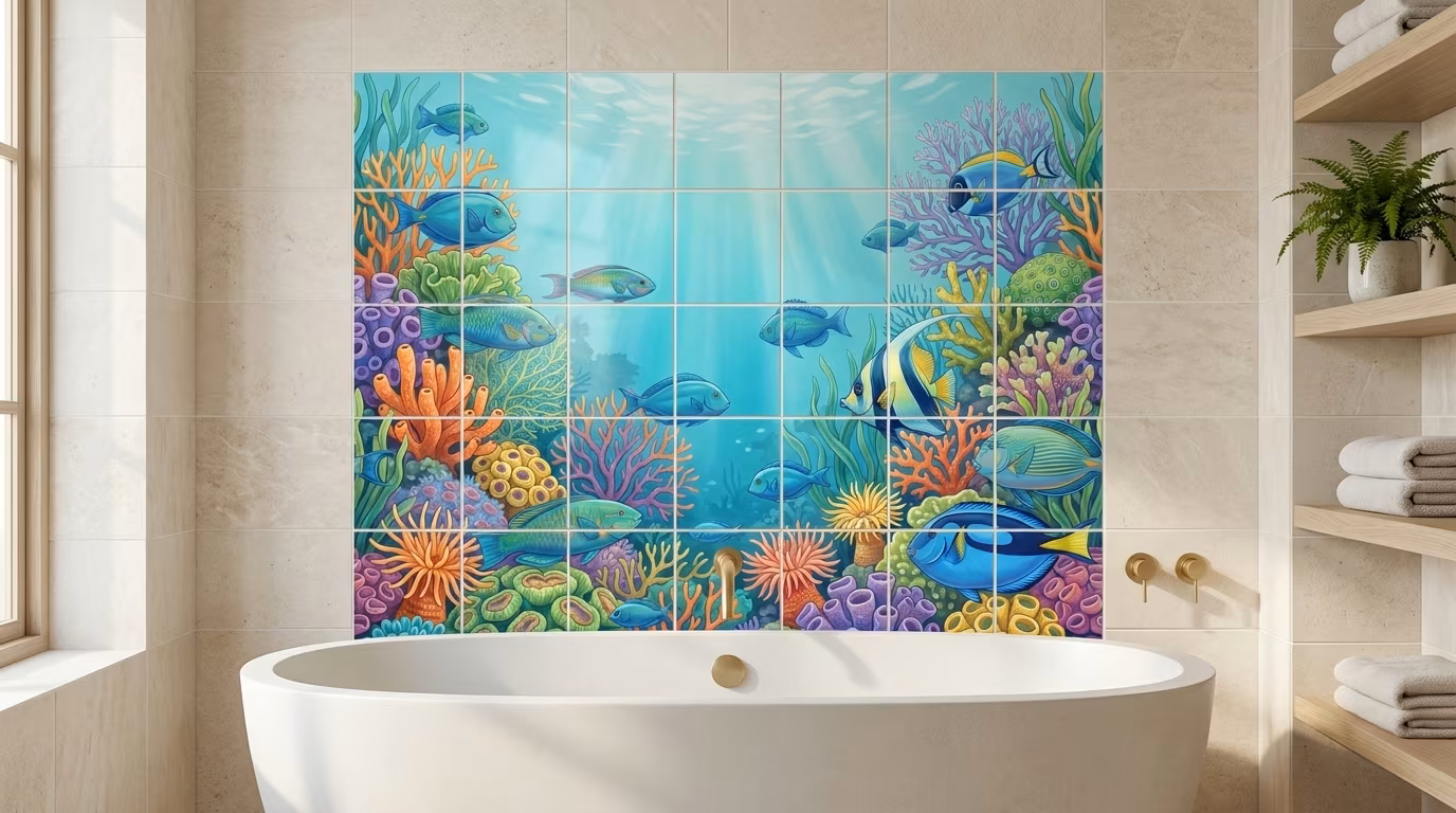 Azure Tropical Fish IV tile mural