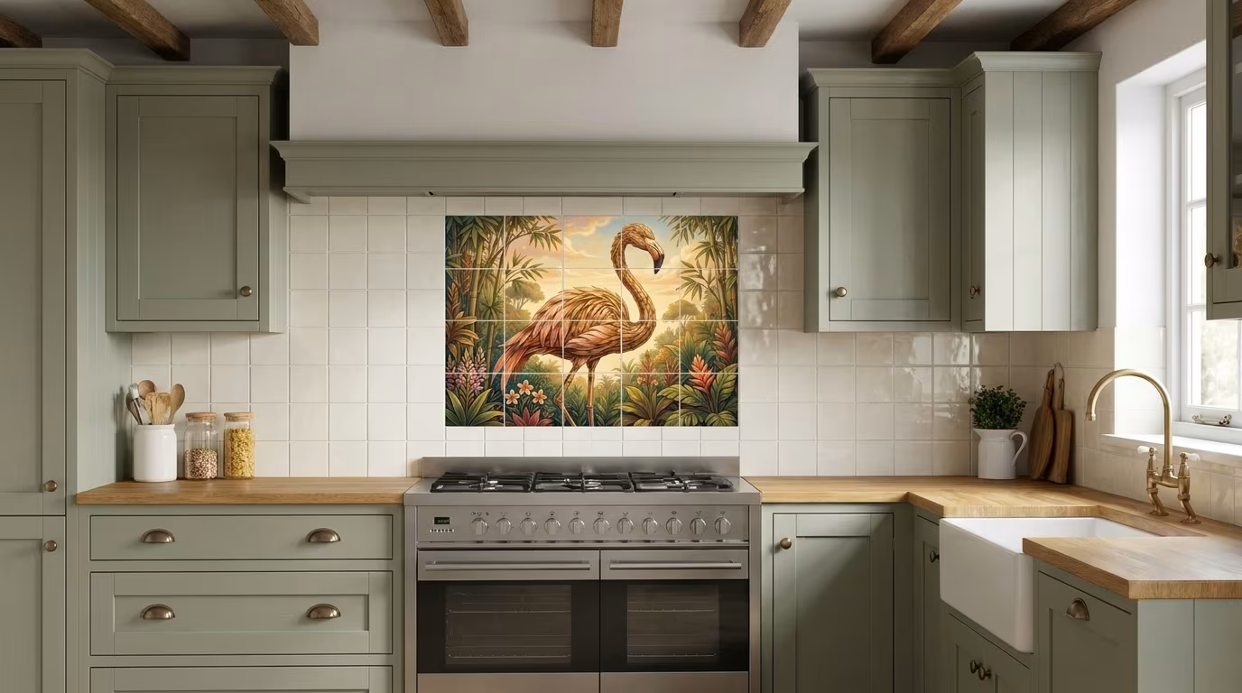 Bamboo Flamingo with Sky - Tile Mural - Image 2
