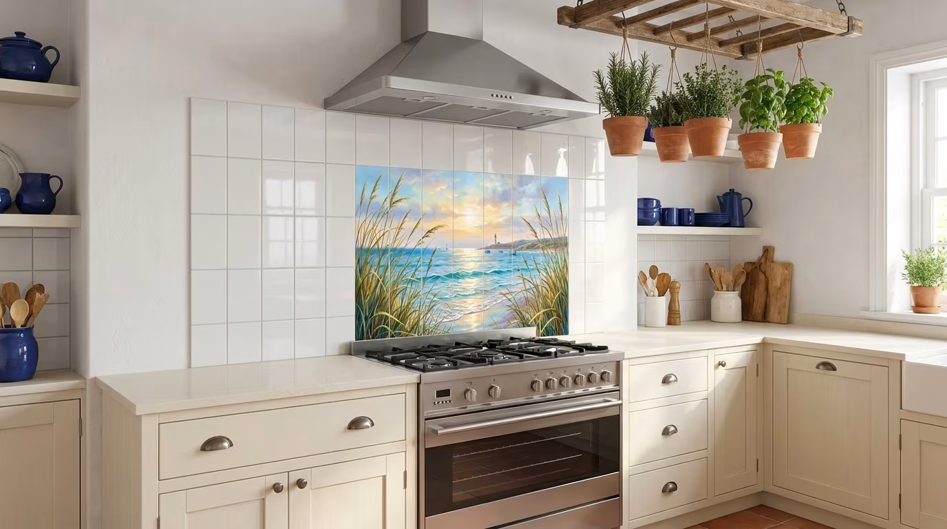 Behind the Sea Grass splashback tile mural