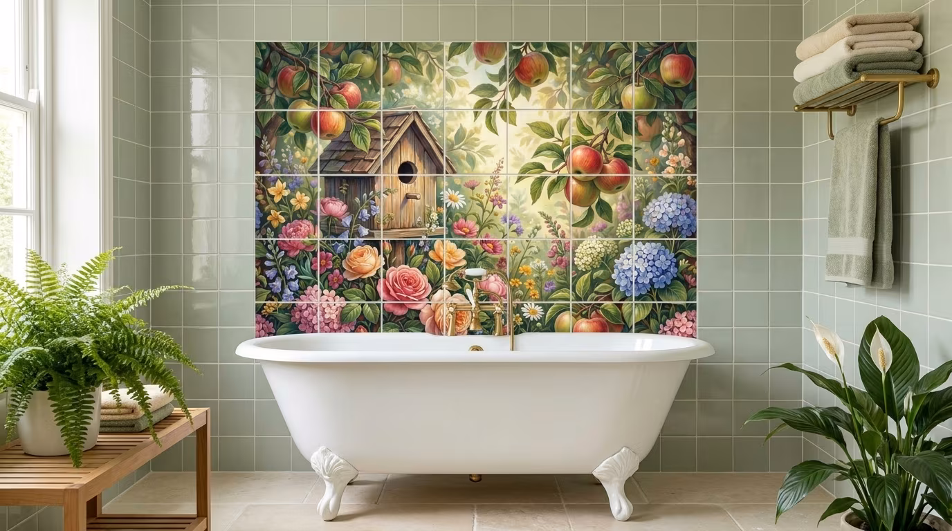 Birdhouse and Apples - Tile Mural - Image 2