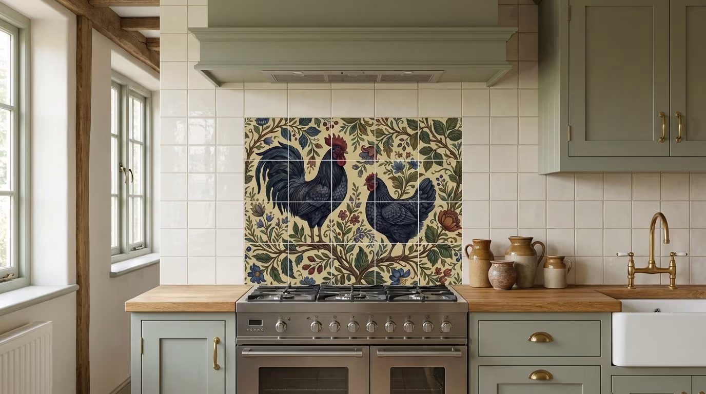 Black Rooster and Hen - Tile Mural - Image 2