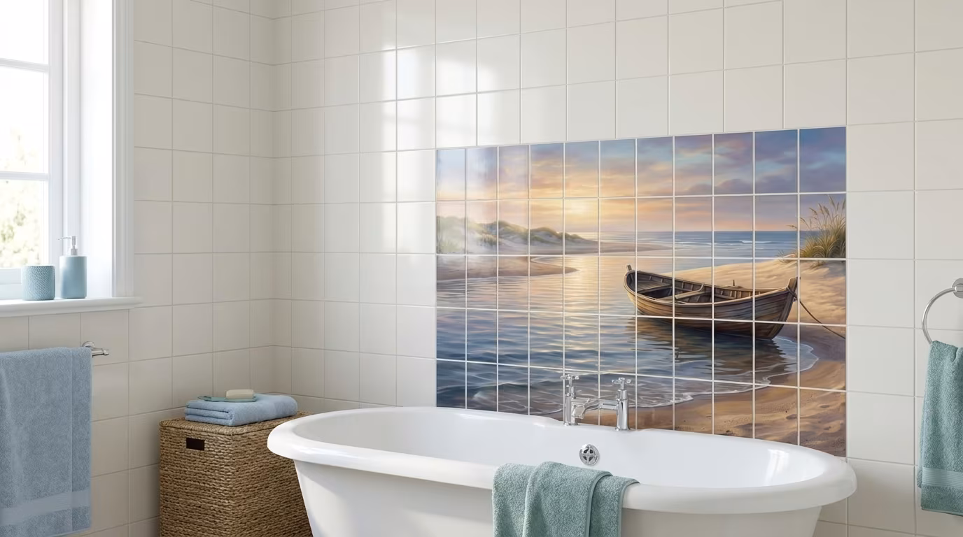 Boat and the Sand tile mural
