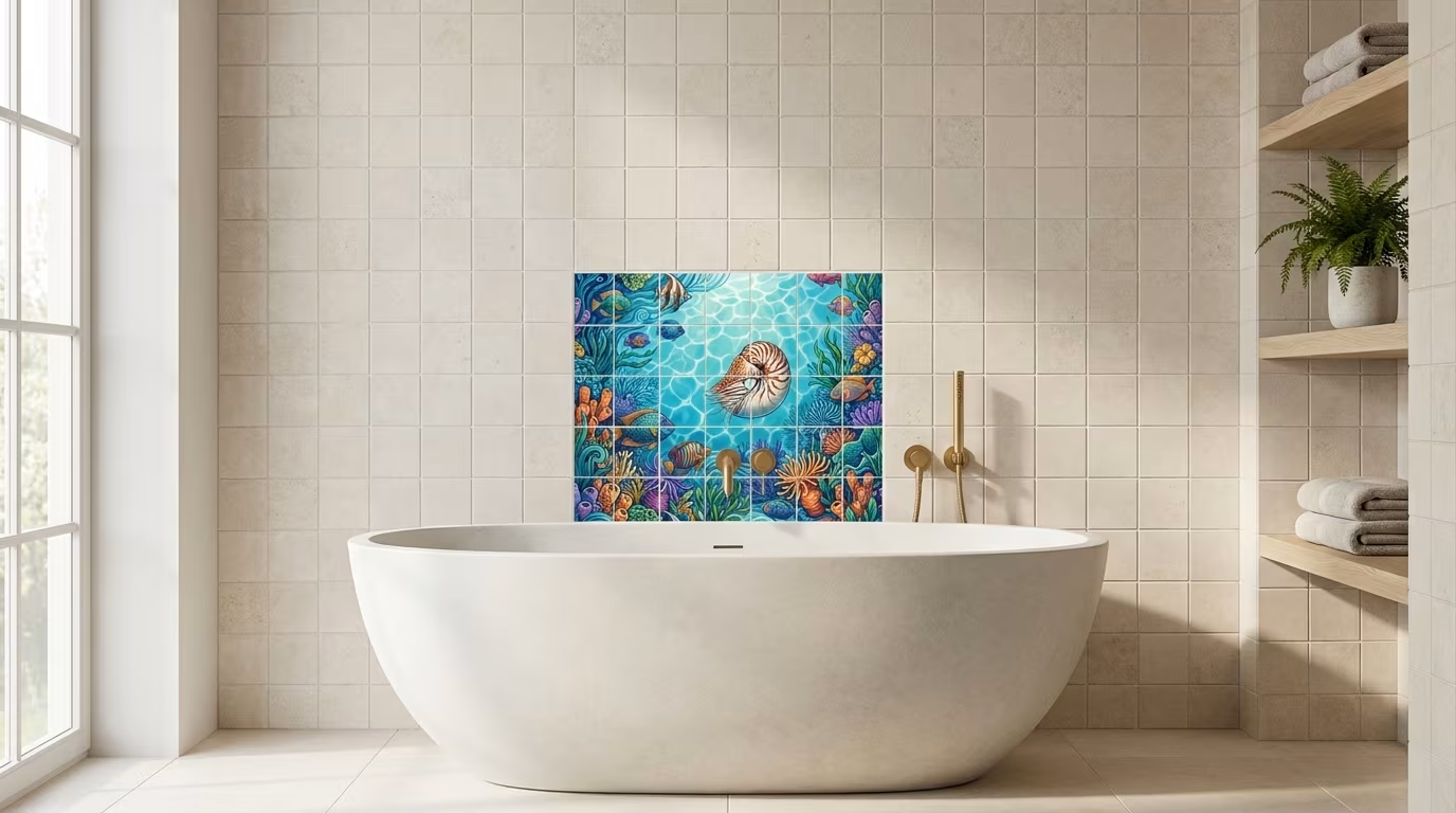 Bordered Shell Nautilus - Tile Mural - Image 2