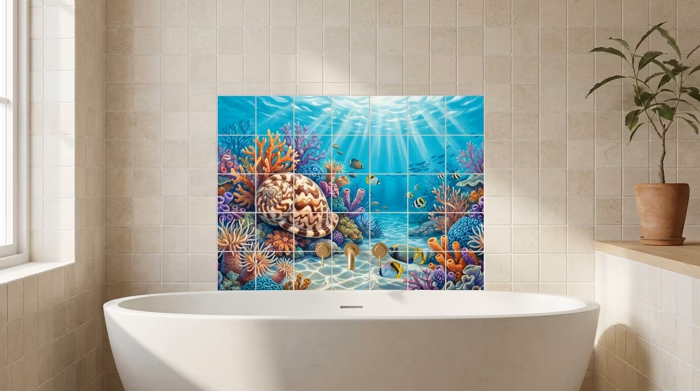Bordered Shell Tun - Tile Mural - Image 2