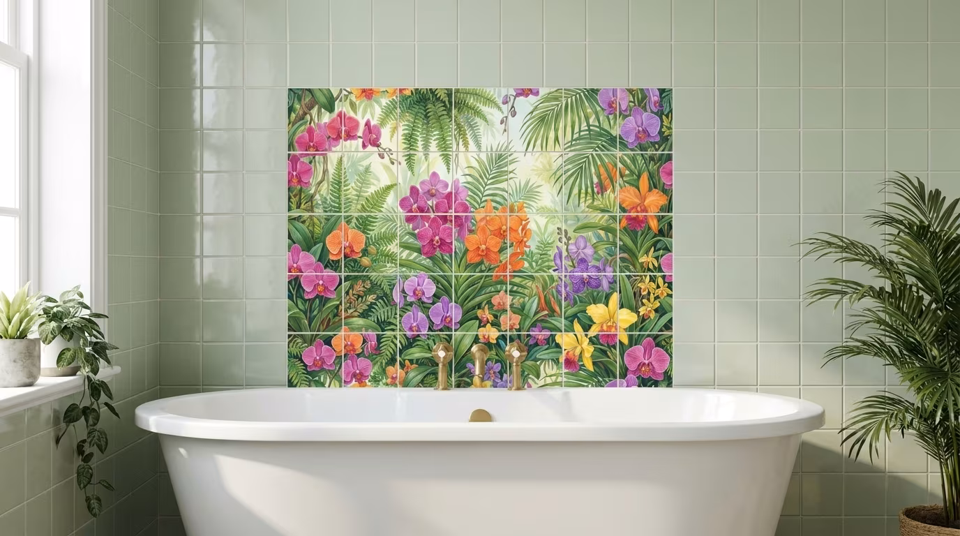 Bright Orchids IV - Tile Mural - Image 2