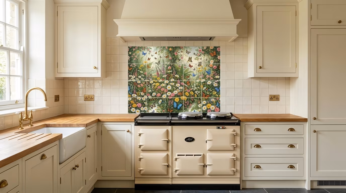 Butterflies and Daisies tile mural