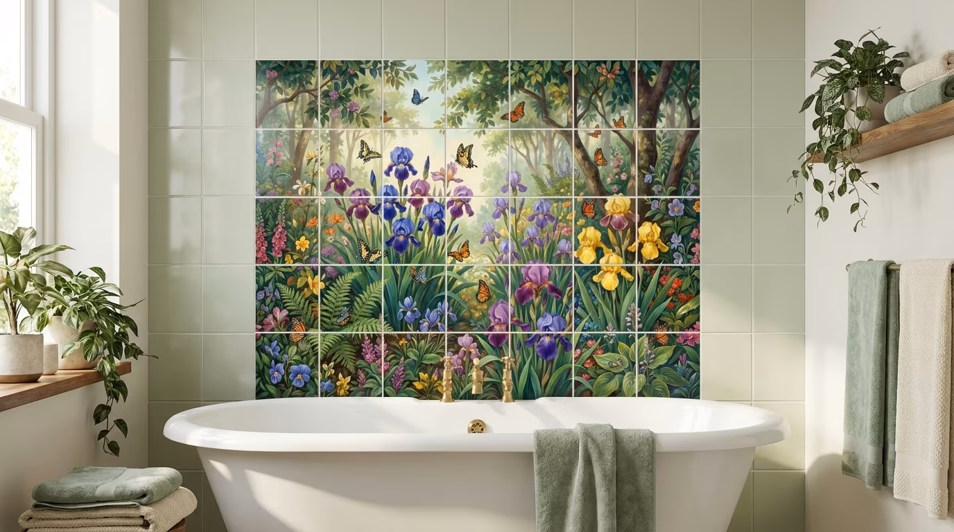 Butterflies and Irises - Tile Mural - Image 2