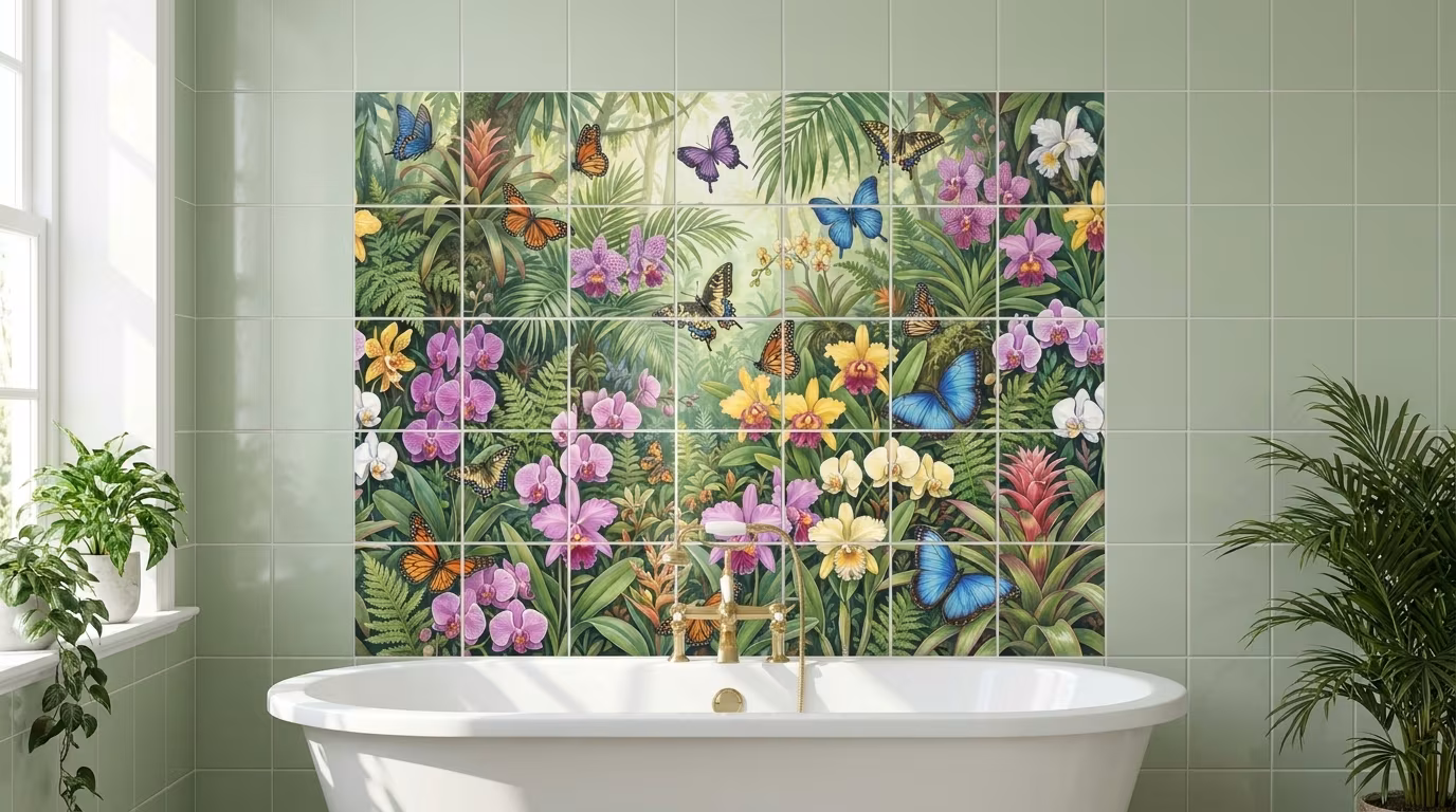 Butterflies and Orchids tile mural