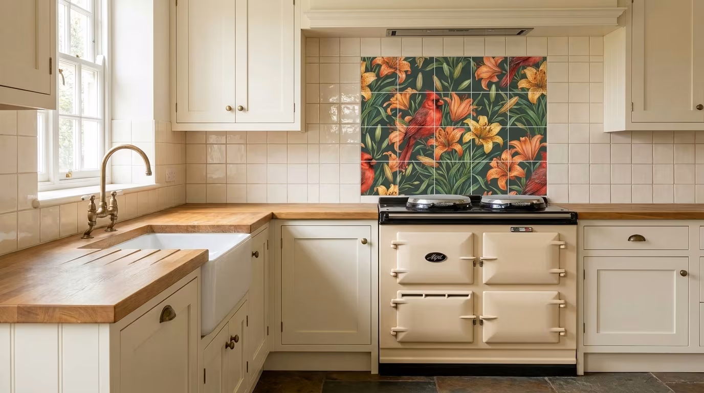 Cardinal and Lillies - Tile Mural - Image 2