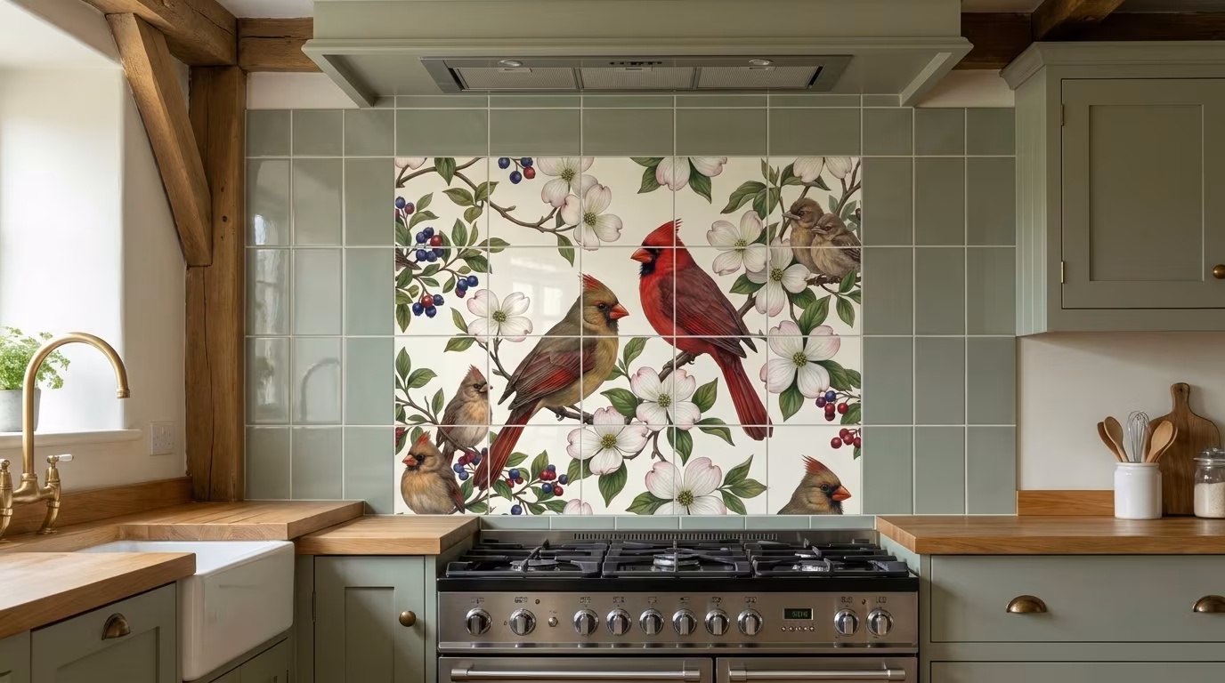 Cardinal Family II tile mural