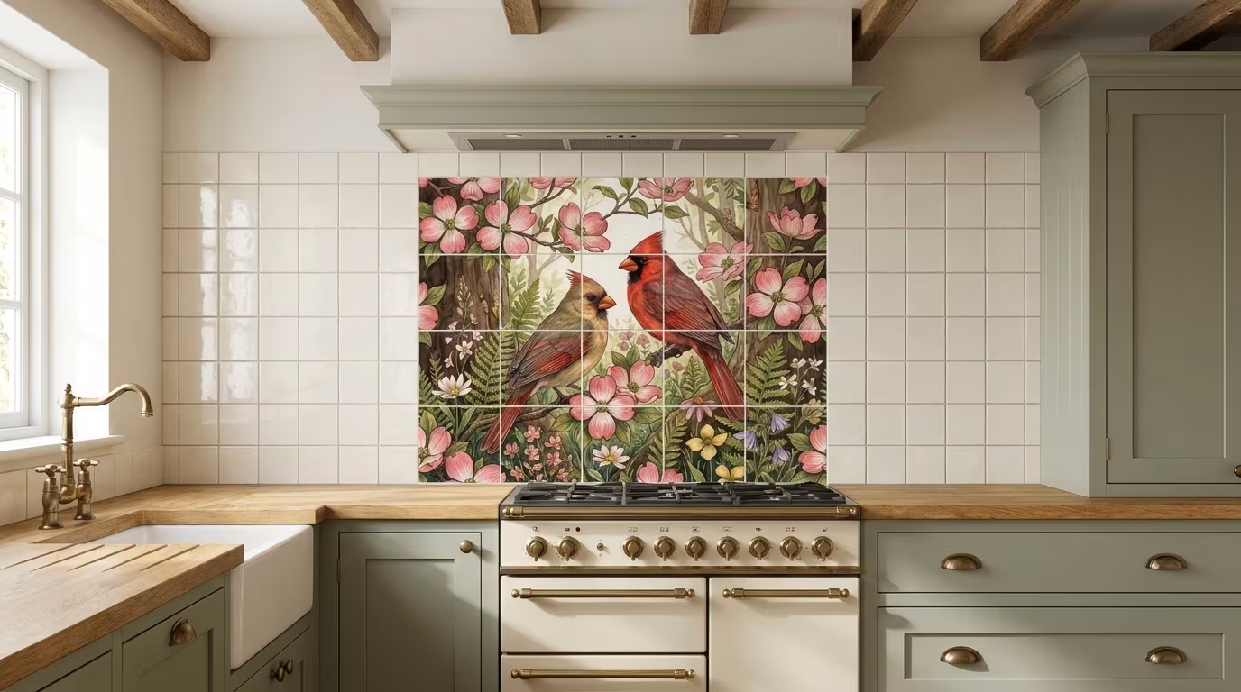 Cardinals of Spring - Tile Mural - Image 2