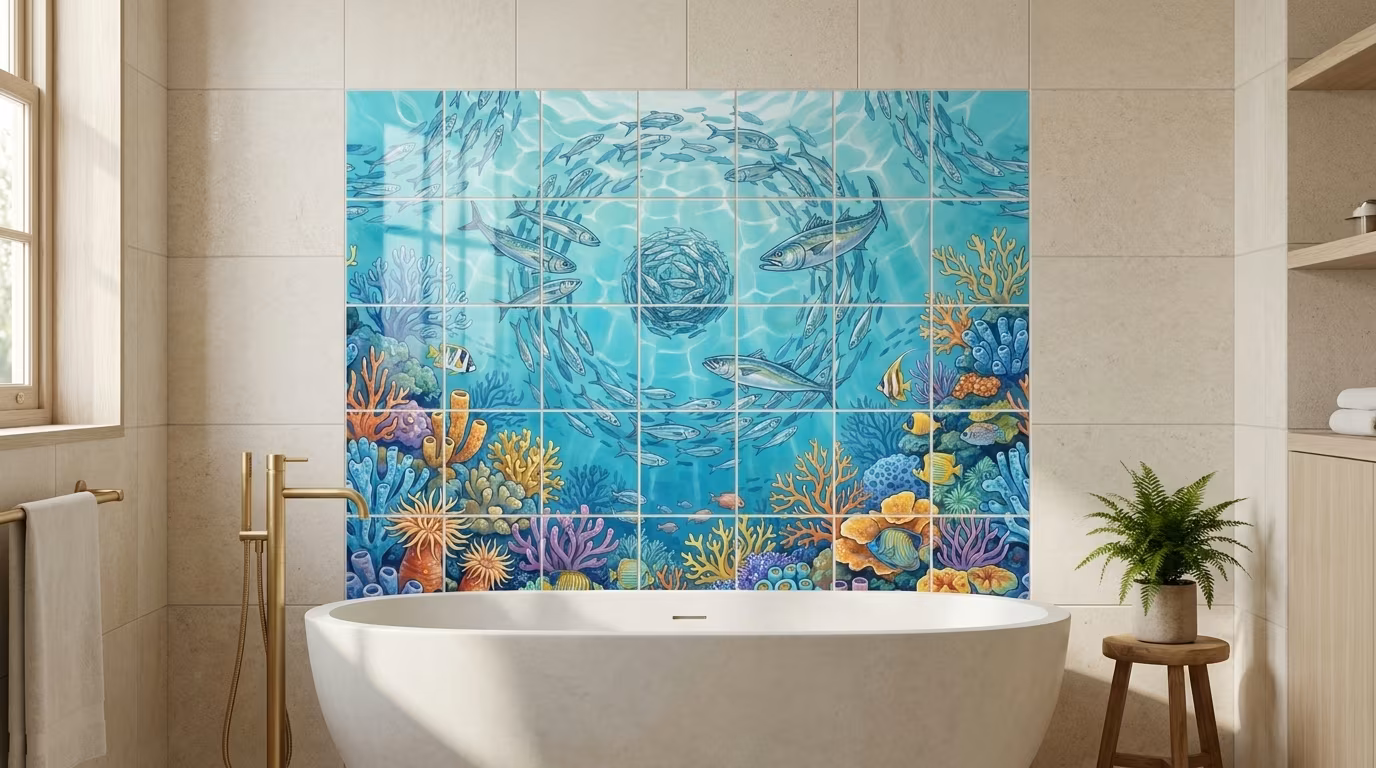 Circling The Bait - Tile Mural - Image 2