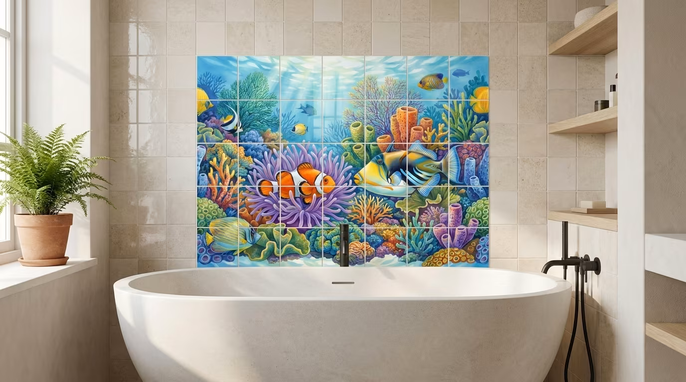 Clown and Trigger Fish - Tile Mural - Image 2