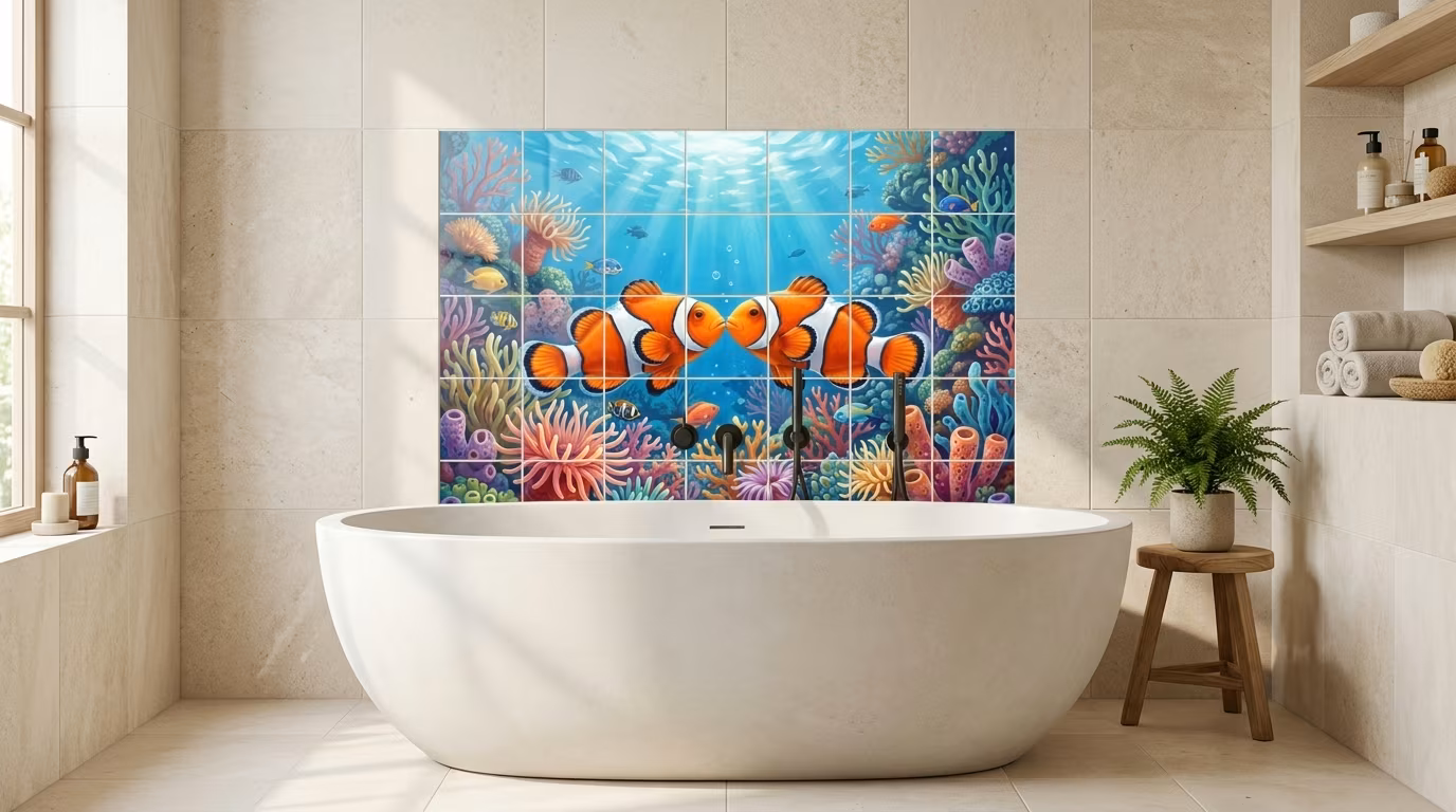 Clown Fish Kiss tile mural