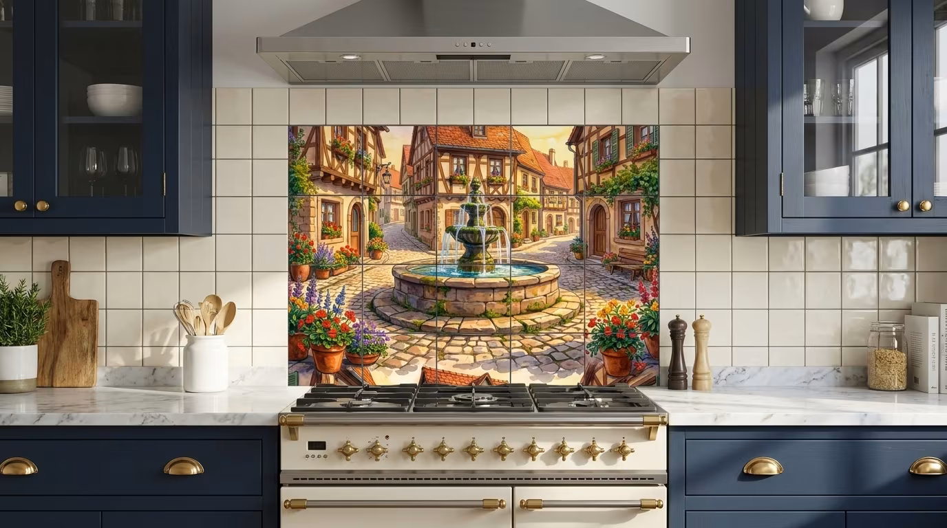 Cobblestone Fountain - Porcelain Tile Mural - Image 2