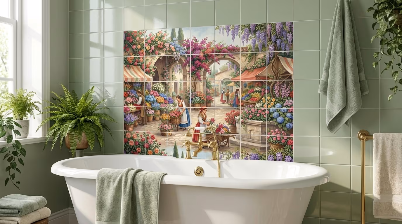 Courtyard Flower Market - Tile Mural - Image 2