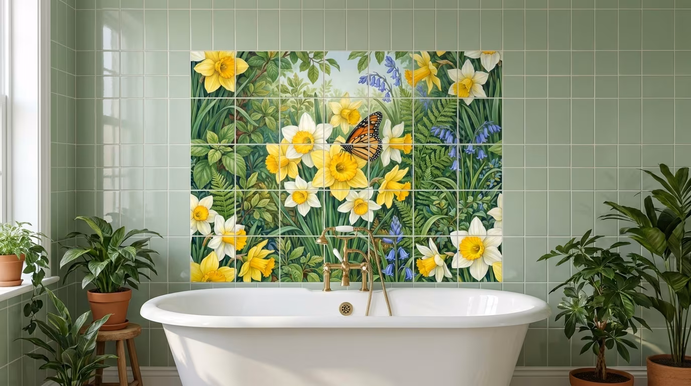 Daffodils And Butterfly - Tile Mural - Image 2