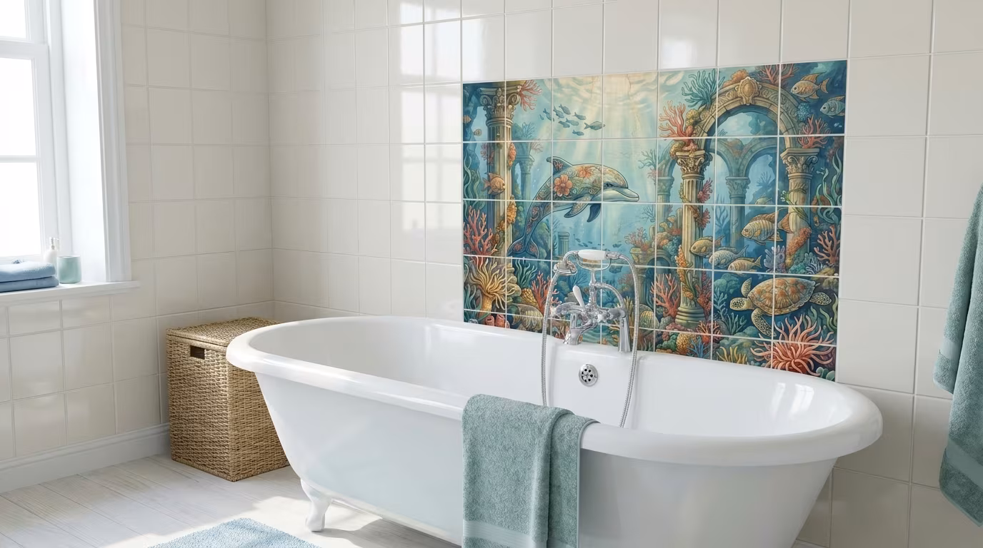 Dolphin Atlantis - Porcelain Tile Mural - Image 2