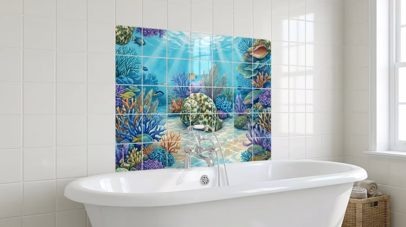 Emerald Reef Conch Shell - Tile Mural - Image 2