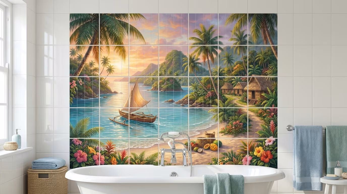 Exotic Vacation tile mural