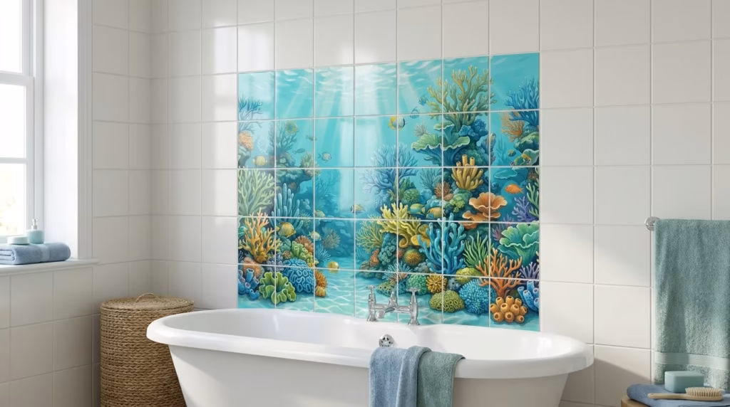 fantastic pools tile mural in situ