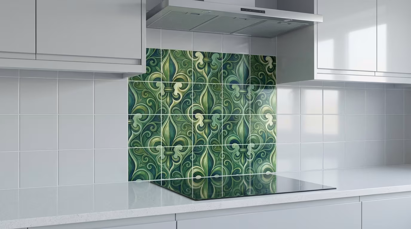 Fleur De Lis Green - Tile Mural - Image 2