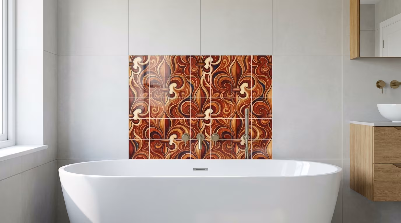 Fleur De Lis Red - Tile Mural - Image 2