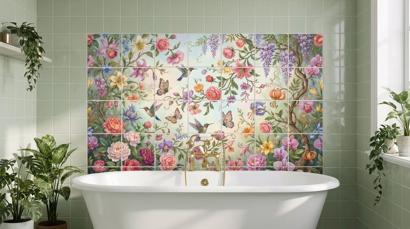 Flying Flowers - Tile Mural - Image 2