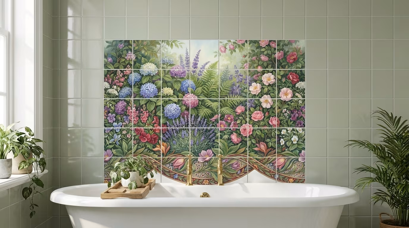 Gardens Edge with Border - Tile Mural - Image 2