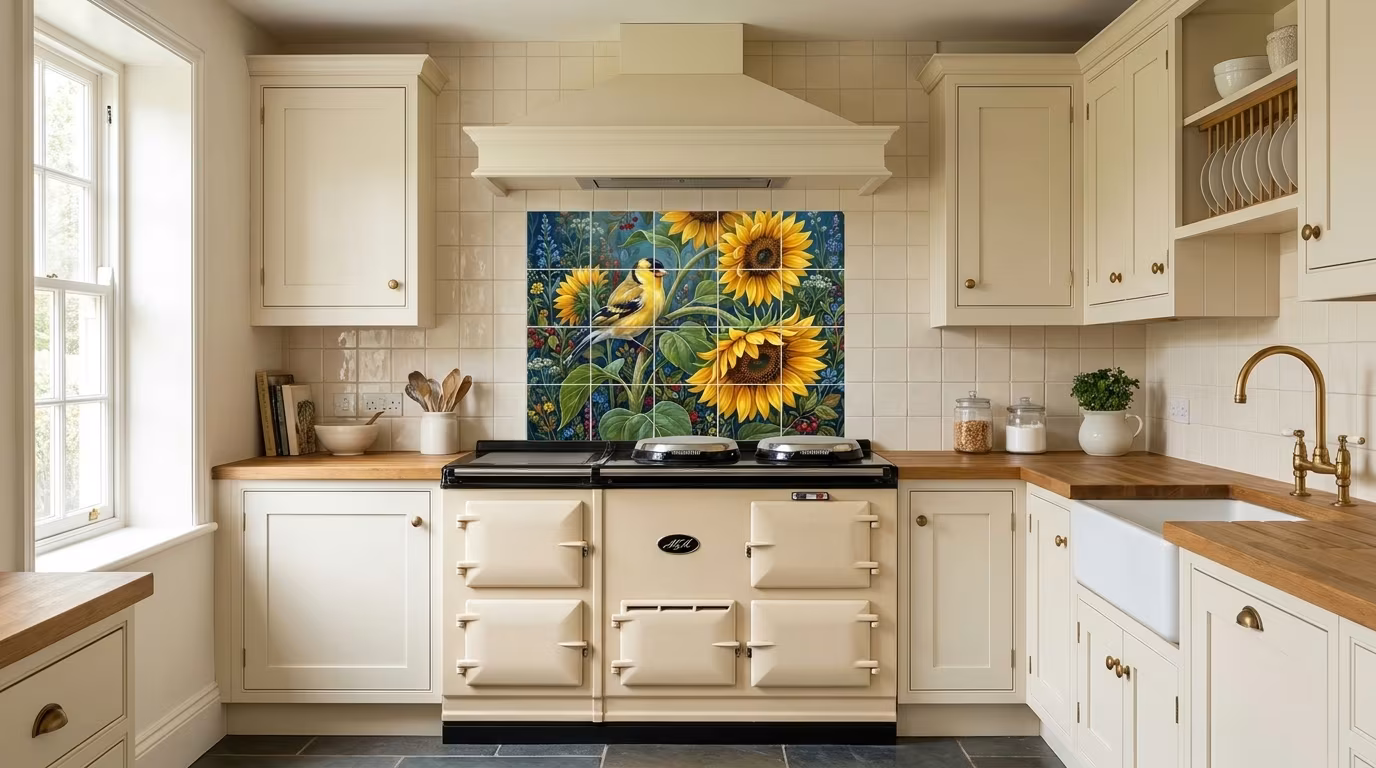 Goldfinch and Sunflowers - Tile Mural - Image 2