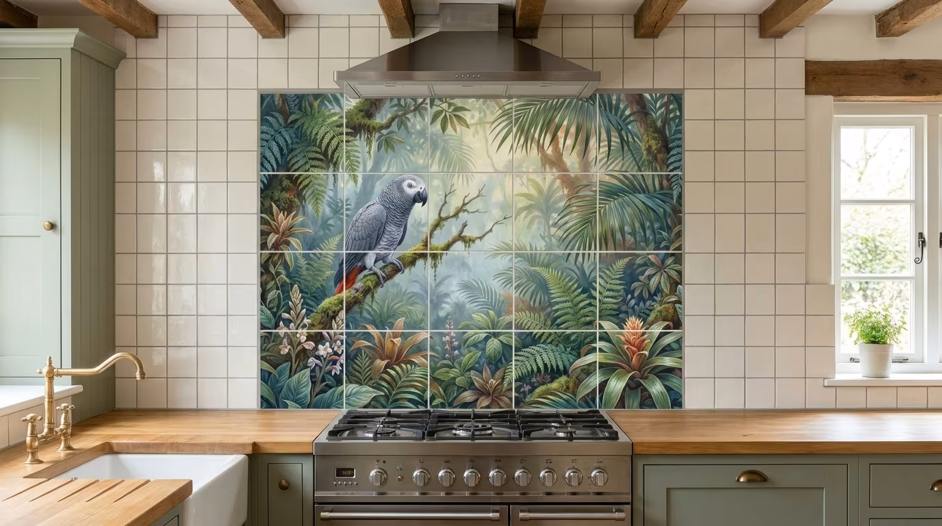 Grey Parrot tile mural