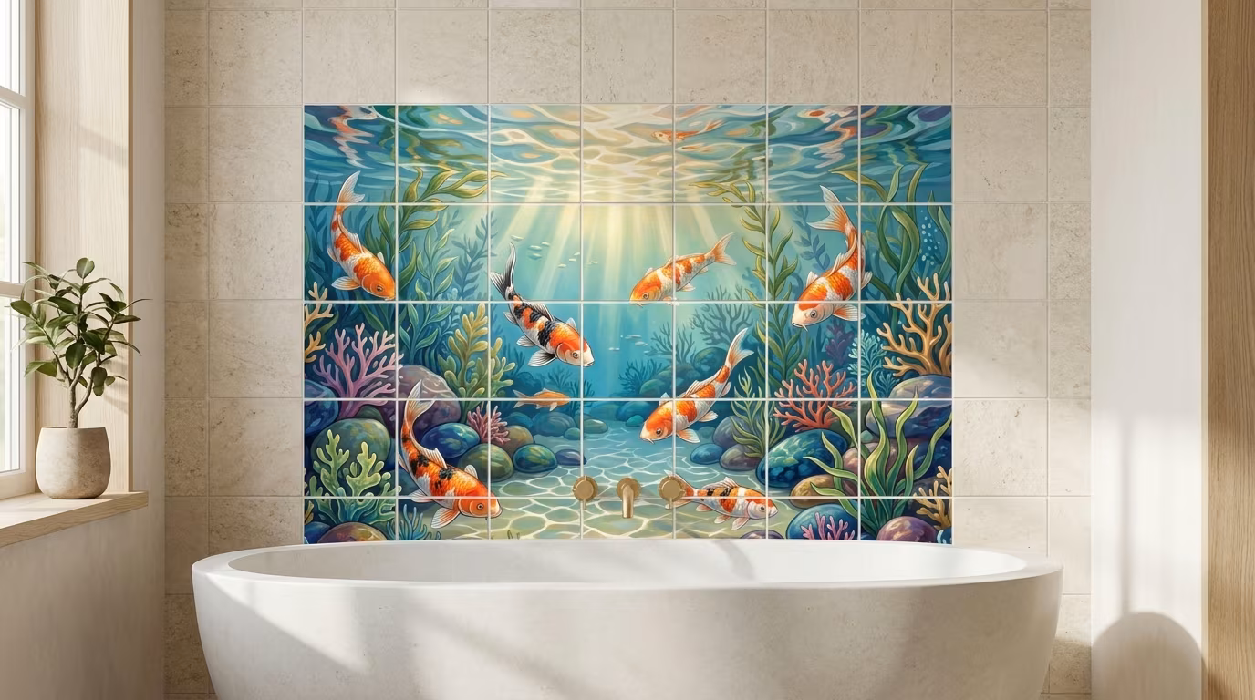 Koi Pond II - Tile Mural - Image 2