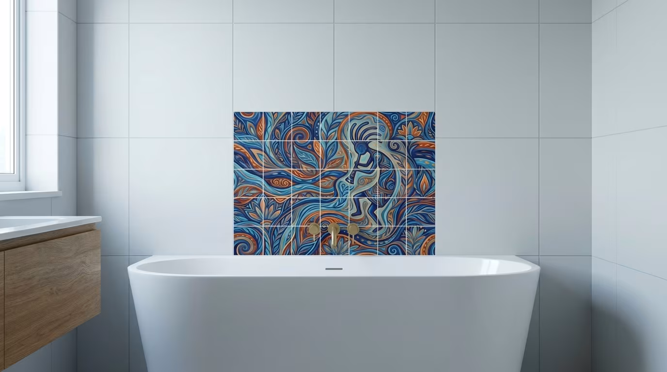 Kokopelli on Blue 1 - Tile Mural - Image 2