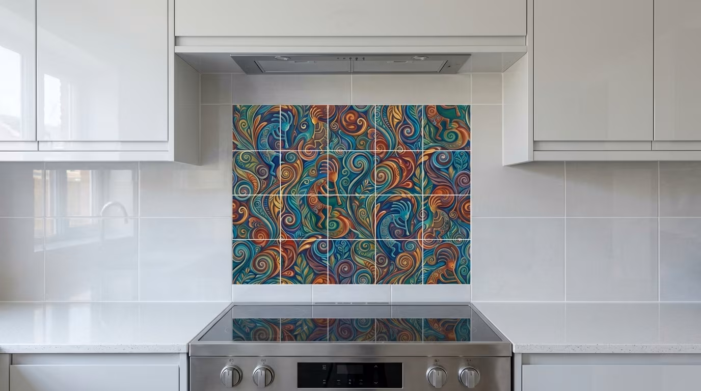 Kokopelli on Blue 2 - Tile Mural - Image 2