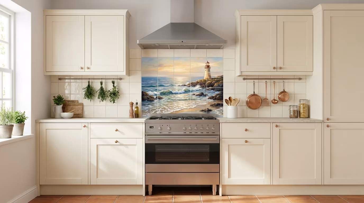 Lighthouse and Surf - Tile Mural - Image 2