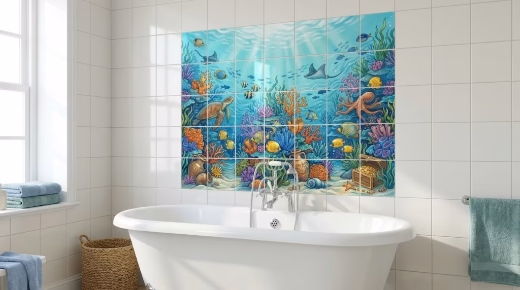 lucky catch tile mural in situ