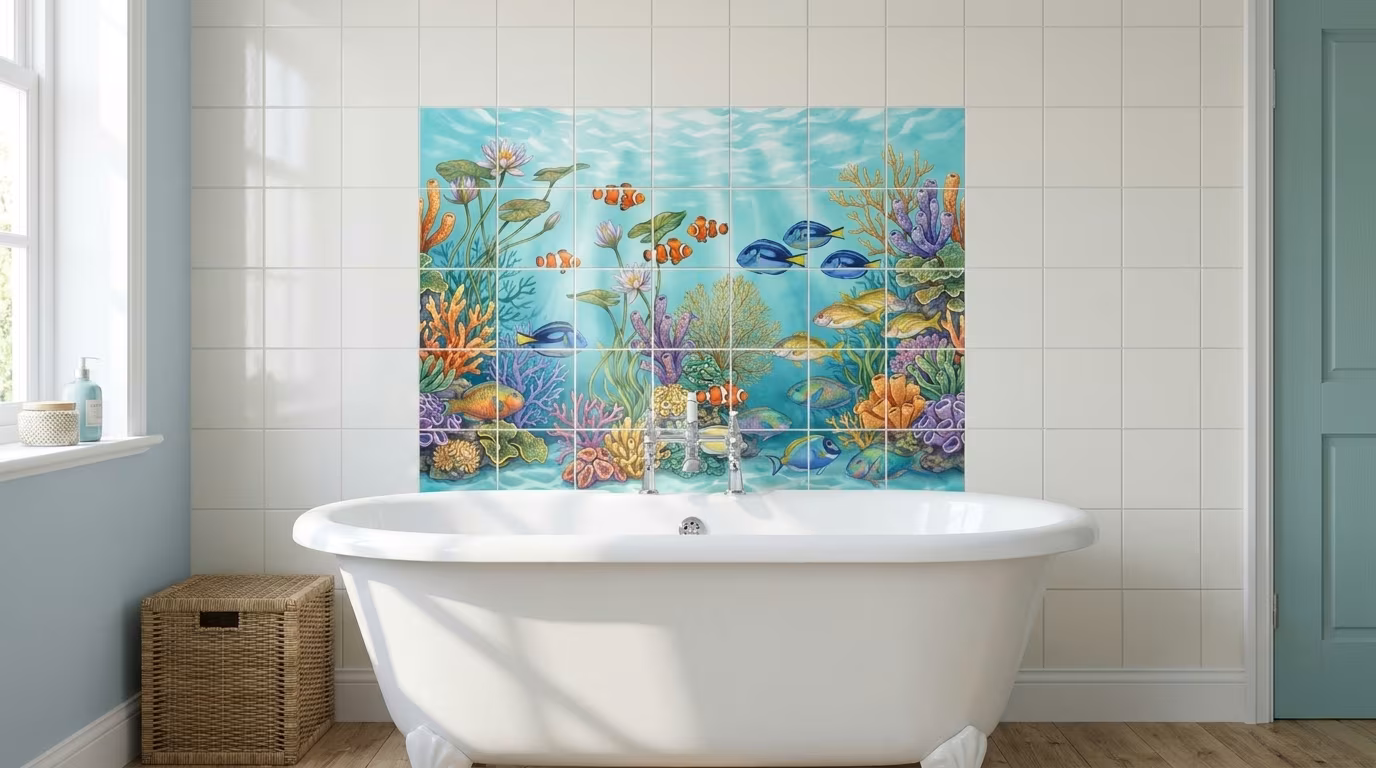 Morning Tropical Pond tile mural