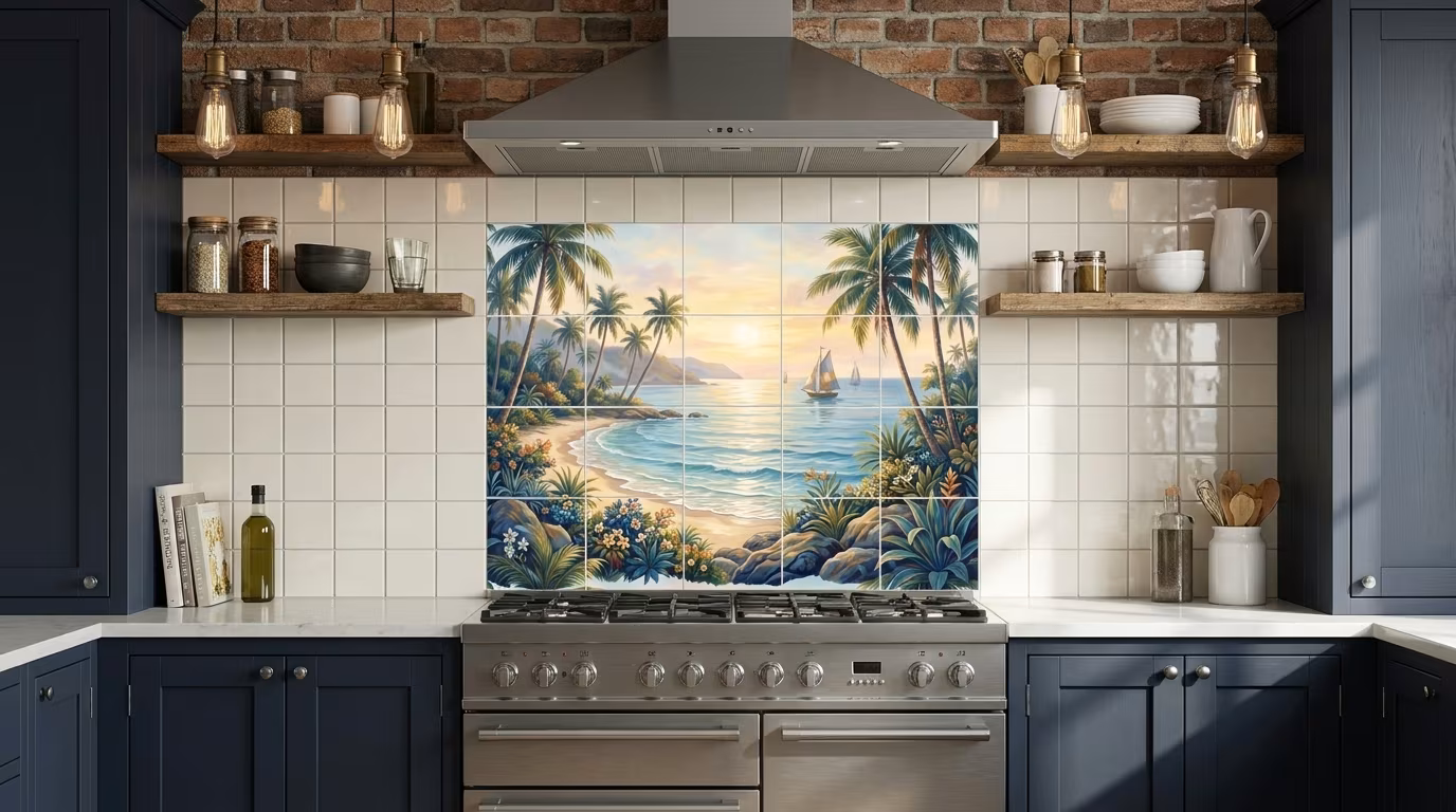 Palm Breeze 1 - Porcelain Tile Mural - Image 2