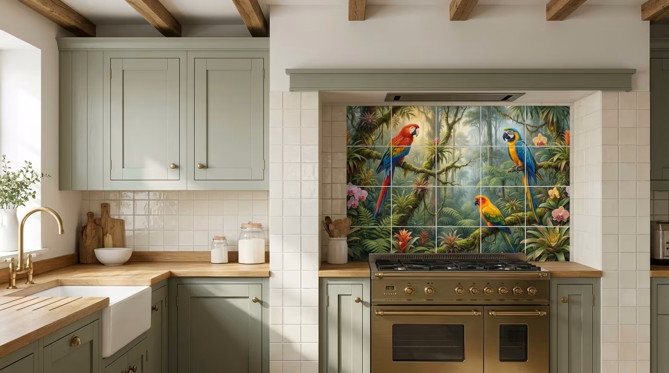 Parrot Trio tile mural