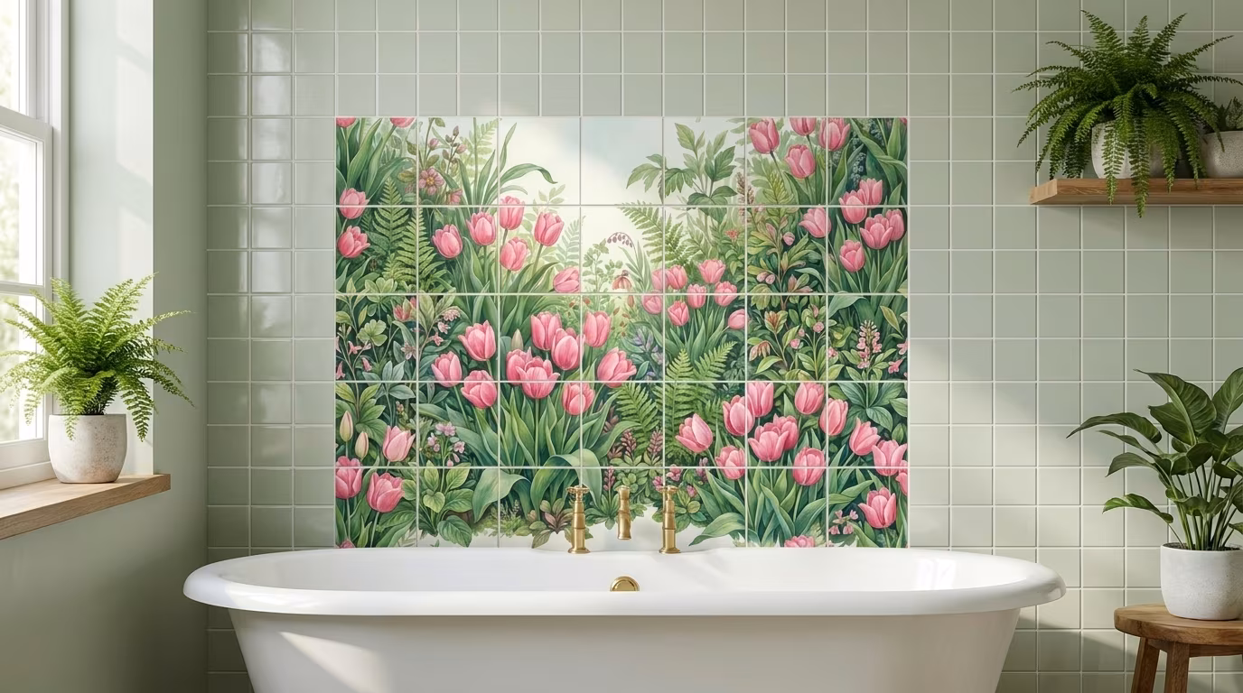 Pink Tulips - Tile Mural - Image 2