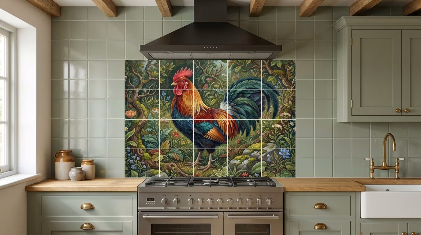 Rooster 2 tile mural