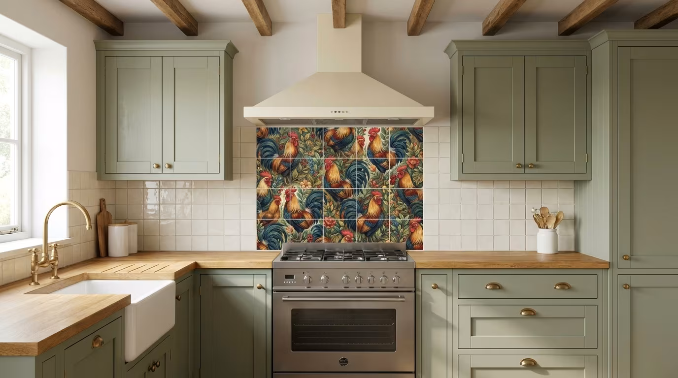 Rooster Collage tile mural