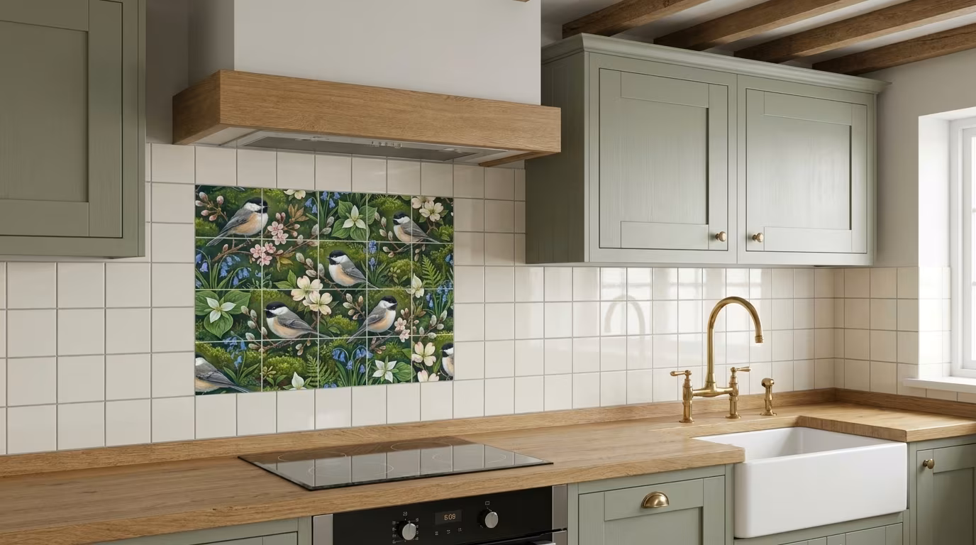 Springtime and Chickadees - Tile Mural - Image 2