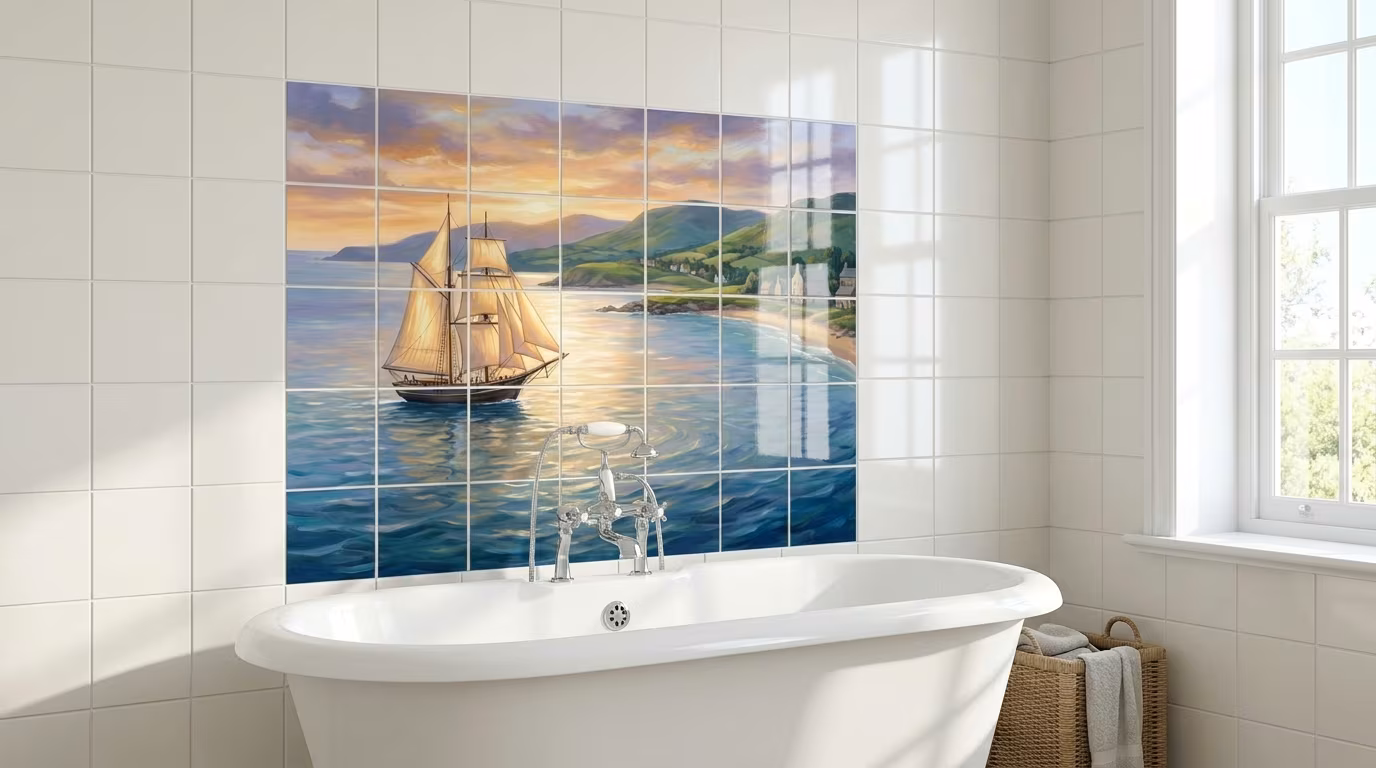 Square Sailboat - Tile Mural - Image 2