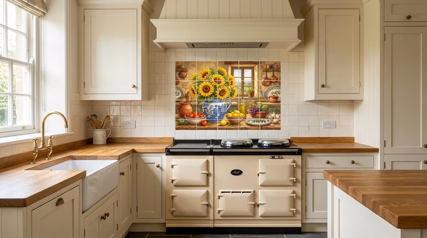 Sunflowers In A Blue Willow Vase - Tile Mural - Image 2