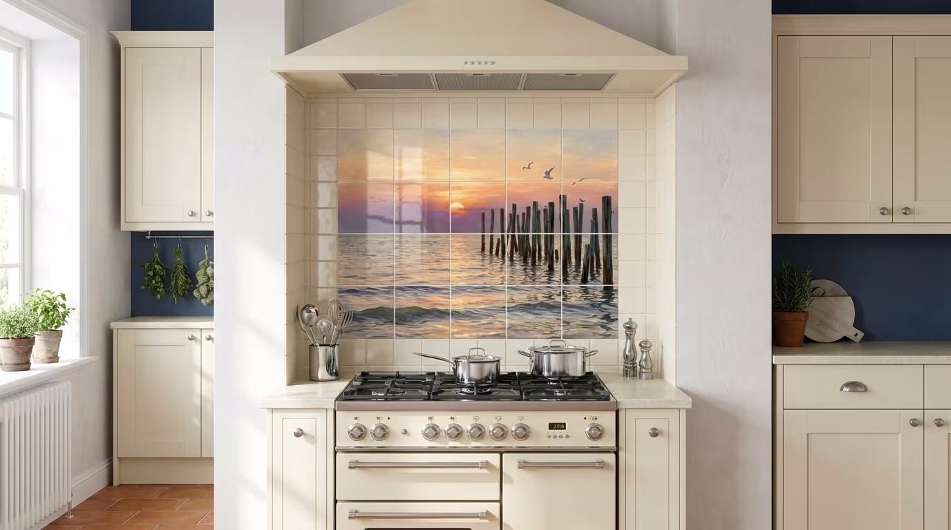 Sunset Pilings at Ft. Myers Beach tile mural